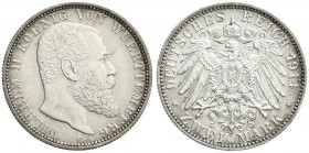 Württemberg
Wilhelm II., 1891-1918
2 Mark 1914 F. fast Stempelglanz, feine Patina