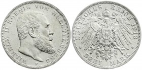 Württemberg
Wilhelm II., 1891-1918
3 Mark 1913 F. prägefrisch/fast Stempelglanz