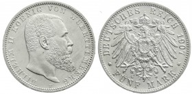 Württemberg
Wilhelm II., 1891-1918
5 Mark 1907 F. vorzüglich/Stempelglanz