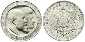 Württemberg
Wilhelm II., 1891-1918
3 Mark 1911 F. Zur silbernen Hochzeit. Stempelglanz, Prachtexemplar