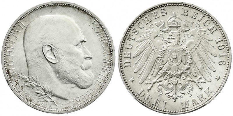 Württemberg
Wilhelm II., 1891-1918
3 Reichsmark 1916 zum 25 jähr. Regierungsju...