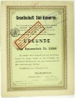 Deutsch-Kamerun
Gesellschaft Süd-Kamerun. Urkunde vom 8. Dezember 1898 über einen Genußschein. Mit Änderungsstempelung von 1936, 10 Coupons und einer...