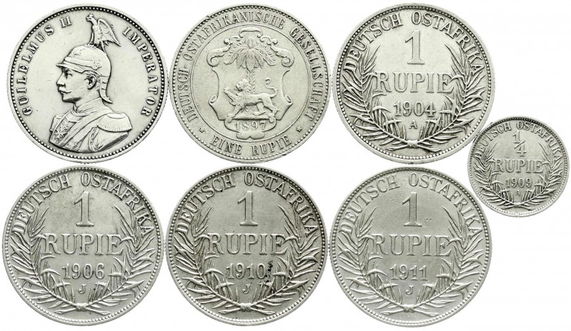 Deutsch Ostafrika
7 Silbermünzen: 1 Rupie 1891, 1897, 1904 A, 1906 J, 1910 J, 1...