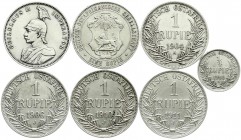 Deutsch Ostafrika
7 Silbermünzen: 1 Rupie 1891, 1897, 1904 A, 1906 J, 1910 J, 1911 J, 1/4 Rupie 1909 A. meist sehr schön, teils kl. Randfehler