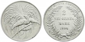 Deutsch-Neuguinea
Neuguinea Compagnie
2 Neuguinea-Mark 1894 A, Paradiesvogel. sehr schön, Kratzer, kl. Randfehler und Feilspur am Rand