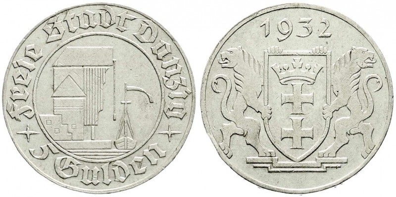 Danzig, Freie Stadt
5 Gulden 1932. Krantor. gutes sehr schön, kl. Randfehler