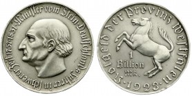 Provinz Westfalen
1 Billion Mark 1923. Freiherr vom Stein. gutes sehr schön, Randfehler