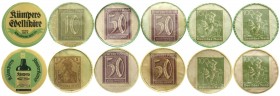 Rheine
Kümpers Spirituosen, 1914-1925
12 Stück, Briefmarkenkapselgeld: Kümpers Amsterdamer 100 Pf. MUG rosa, 50 Pf. MUG rosa, 5 Pf. Germania MUG grü...