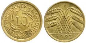 Kursmünzen
10 Rentenpfennig, messingfarben 1923-1925
1923 F. vorzüglich/Stempelglanz, selten