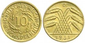 Kursmünzen
10 Reichspfennig, messingfarben 1924-1936
1931 D. vorzüglich