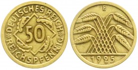 Kursmünzen
50 Reichspfennig, messingfarben 1924-1925
1925 E. gutes sehr schön