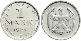 Kursmünzen
1 Mark, Silber, 1924-1925
1924 F. fast Stempelglanz, Prachtexemplar