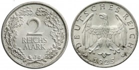 Kursmünzen
2 Reichsmark, Silber 1925-1931
1925 J. Stempelglanz, Prachtexemplar