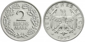 Kursmünzen
2 Reichsmark, Silber 1925-1931
1927 J. vorzüglich