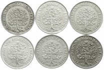 Kursmünzen
5 Reichsmark Eichbaum Silber 1927-1933
6 Stück: 1928 A, D, E, F, G, J. Kompletter Jahrgang. Dabei 1928 F in fast Stgl. sehr schön bis fas...
