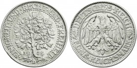 Kursmünzen
5 Reichsmark Eichbaum Silber 1927-1933
1928 D. sehr schön, kl. Randfehler