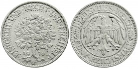 Kursmünzen
5 Reichsmark Eichbaum Silber 1927-1933
1930 G. sehr schön, kl. Randfehler, sehr selten