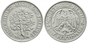 Kursmünzen
5 Reichsmark Eichbaum Silber 1927-1933
1933 J. gutes vorzüglich, sehr selten