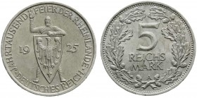 Gedenkmünzen
5 Reichsmark Rheinlande
1925 A. fast Stempelglanz