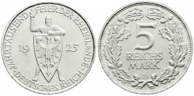 Gedenkmünzen
5 Reichsmark Rheinlande
1925 D. fast Stempelglanz