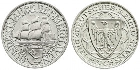 Gedenkmünzen
3 Reichsmark Bremerhaven
1927 A. vorzüglich/Stempelglanz aus Polierte Platte