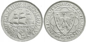 Gedenkmünzen
5 Reichsmark Bremerhaven
1927 A. fast Stempelglanz, Prachtexemplar