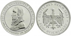 Gedenkmünzen
5 Reichsmark Tübingen
1927 F. Polierte Platte, Kratzer und etwas berieben