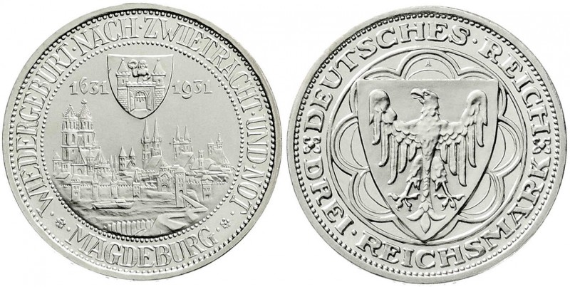 Gedenkmünzen
3 Reichsmark Magdeburg
1931 A. Polierte Platte, Prachtexemplar