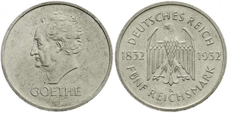 Gedenkmünzen
5 Reichsmark Goethe
1932 A. vorzüglich, kl. Kratzer