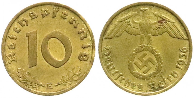 Klein/- und Kursmünzen
10 Reichspfennig Hakenkr., messingf. 1936-1939
1936 E. ...