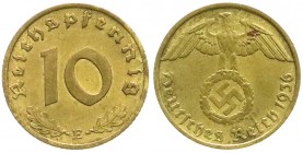 Klein/- und Kursmünzen
10 Reichspfennig Hakenkr., messingf. 1936-1939
1936 E. sehr schön