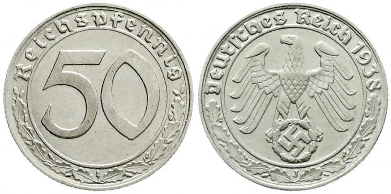 Klein/- und Kursmünzen
50 Reichspfennig, Nickel 1938-1939
1938 J. vorzüglich/S...