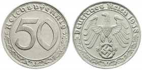 Klein/- und Kursmünzen
50 Reichspfennig, Nickel 1938-1939
1938 J. vorzüglich/Stempelglanz, selten
