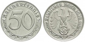 Klein/- und Kursmünzen
50 Reichspfennig, Nickel 1938-1939
1939 B. vorzüglich/Stempelglanz