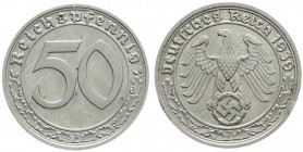 Klein/- und Kursmünzen
50 Reichspfennig, Nickel 1938-1939
1939 F. vorzüglich/Stempelglanz