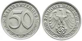 Klein/- und Kursmünzen
50 Reichspfennig, Nickel 1938-1939
1939 G. vorzüglich, selten