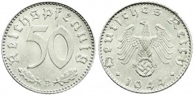 Klein/- und Kursmünzen
50 Reichspfennig, Aluminium 1939-1944
1944 B. fast Stempelglanz