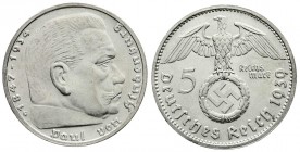 Klein/- und Kursmünzen
5 Reichsmark Hindenb. Hakenkr. Silber, 1936-1939
1939 G. vorzüglich/Stempelglanz