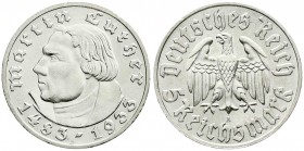 Gedenkmünzen
5 Reichsmark Luther, 1933-1934
1933 A. fast Stempelglanz, kl. Randfehler