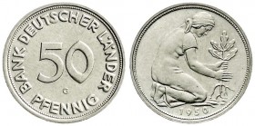 Kursmünzen
50 Pfennig, Kupfer/Nickel 1949-2001
1950 G. Bank Deutscher Länder. Stempelglanz
