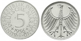 Kursmünzen
5 Deutsche Mark Silber 1951-1974
1956 F vorzüglich/Stempelglanz aus EA, leicht berieben