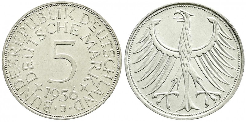 Kursmünzen
5 Deutsche Mark Silber 1951-1974
1956 J. fast Stempelglanz