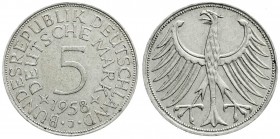 Kursmünzen
5 Deutsche Mark Silber 1951-1974
1958 J. sehr schön, Randfehler