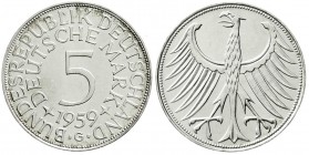Kursmünzen
5 Deutsche Mark Silber 1951-1974
1959 G prägefrisch, kl. Kratzer