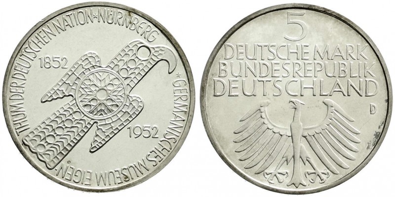 Gedenkmünzen
5 Deutsche Mark, Silber, 1952-1979
Germanisches Museum 1952 D. Po...