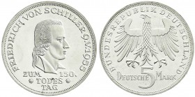 Gedenkmünzen
5 Deutsche Mark, Silber, 1952-1979
Schiller 1955 F. fast Stempelglanz/Erstabschlag, min. berieben