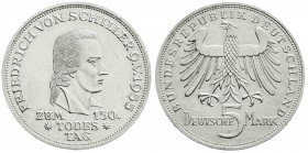 Gedenkmünzen
5 Deutsche Mark, Silber, 1952-1979
Schiller 1955 F. fast vorzüglich, berieben