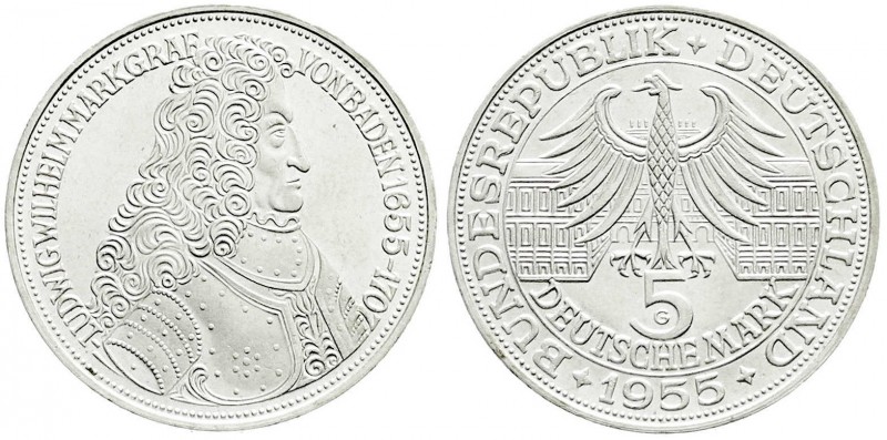 Gedenkmünzen
5 Deutsche Mark, Silber, 1952-1979
Markgraf von Baden 1955 G. fas...