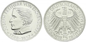 Gedenkmünzen
5 Deutsche Mark, Silber, 1952-1979
Eichendorff 1957 J. Stempelglanz, Prachtexemplar, winz. Randfehler