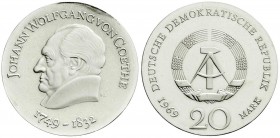 Gedenkmünzen der DDR
20 Mark 1969, Goethe. Auflage laut Jaeger nur wenige Ex. Polierte Platte, von größter Seltenheit